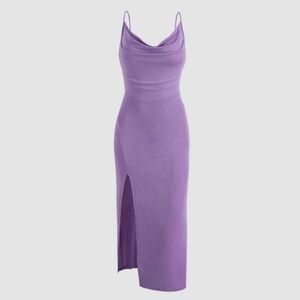 Cider Purple Solid Cowl Neck Slit Maxi Dress Size XL